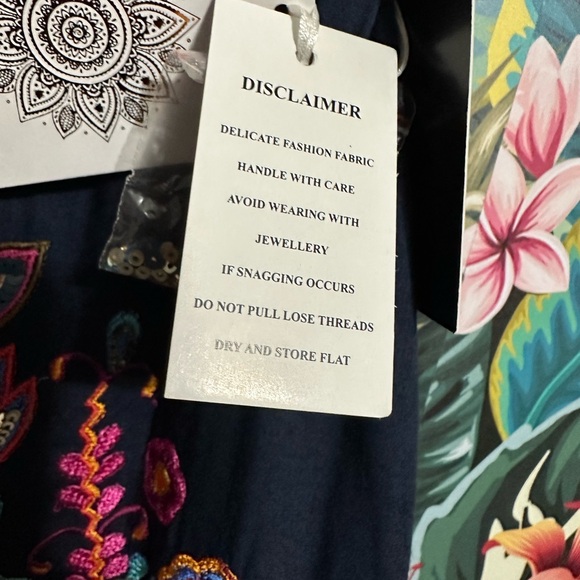 Lula Soul Navy Embroidered Boho Dress with Multicolor Floral Stitching - Picture 10 of 11